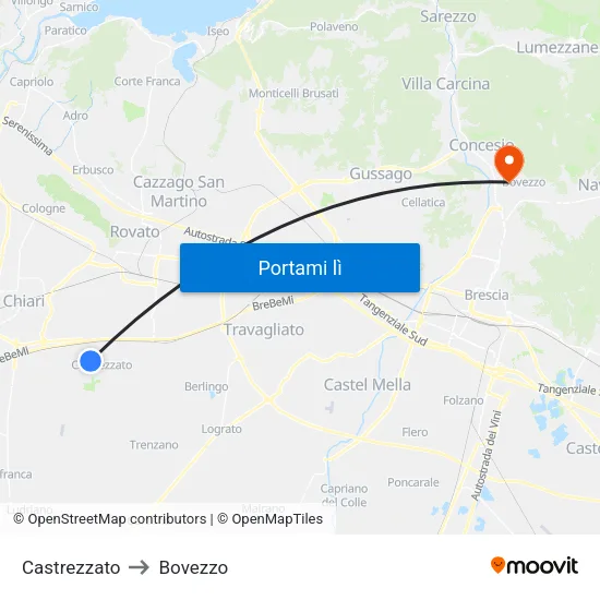 Castrezzato to Bovezzo map