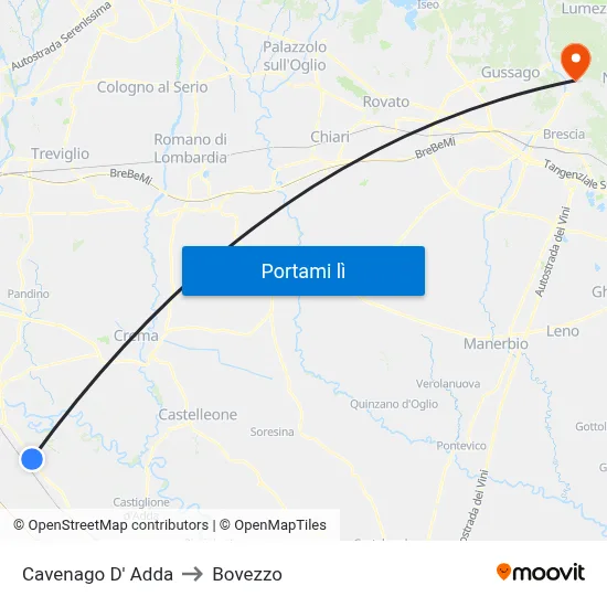 Cavenago D' Adda to Bovezzo map