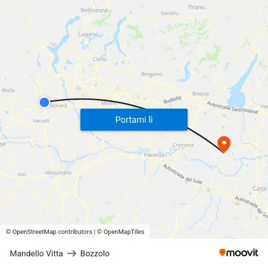 Mandello Vitta to Bozzolo map