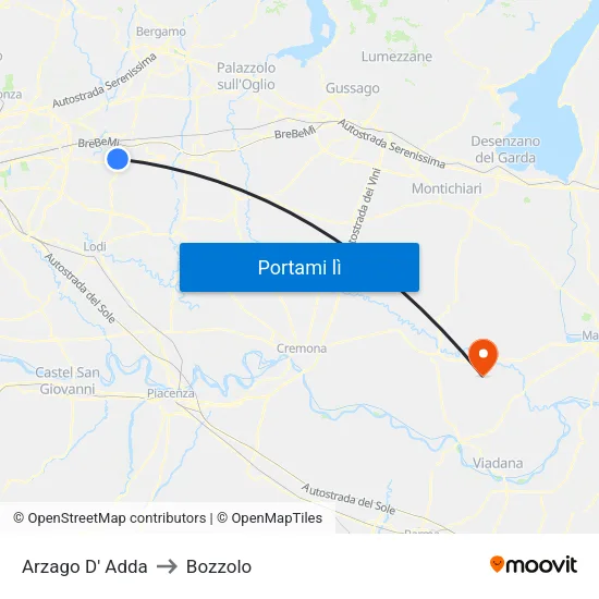 Arzago D' Adda to Bozzolo map