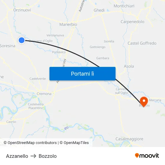 Azzanello to Bozzolo map