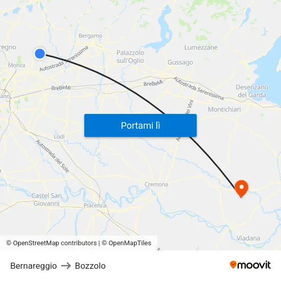 Bernareggio to Bozzolo map