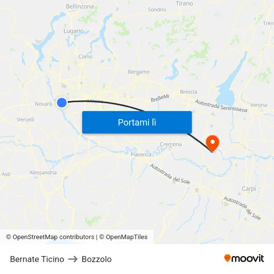 Bernate Ticino to Bozzolo map