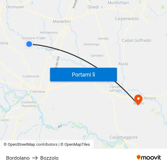 Bordolano to Bozzolo map