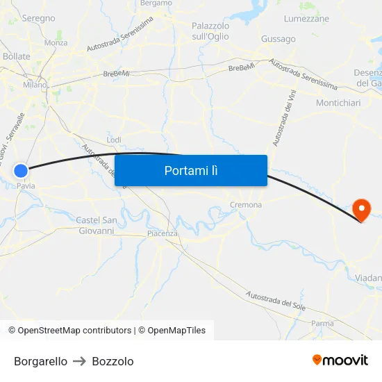 Borgarello to Bozzolo map