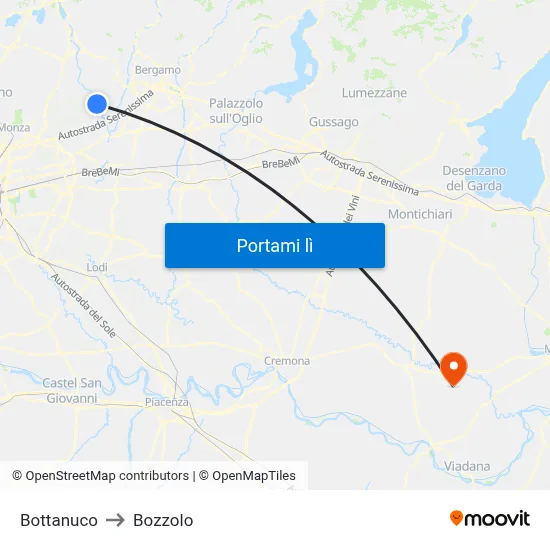 Bottanuco to Bozzolo map