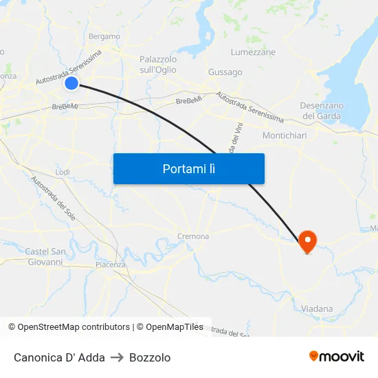 Canonica D' Adda to Bozzolo map