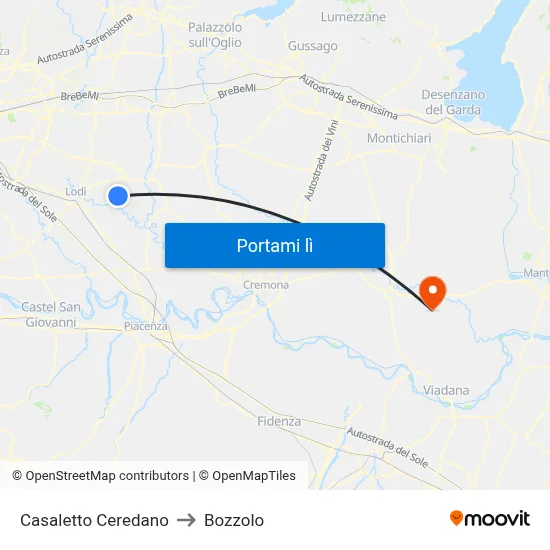 Casaletto Ceredano to Bozzolo map