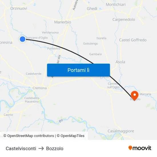Castelvisconti to Bozzolo map