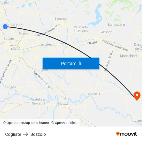 Cogliate to Bozzolo map