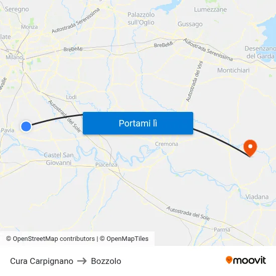 Cura Carpignano to Bozzolo map