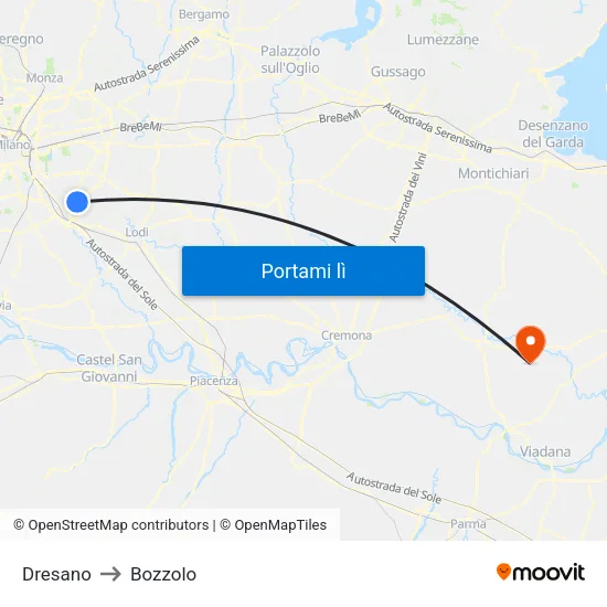 Dresano to Bozzolo map