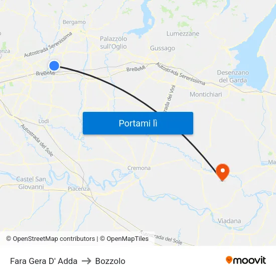 Fara Gera D' Adda to Bozzolo map