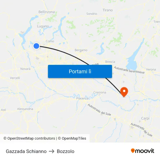 Gazzada Schianno to Bozzolo map