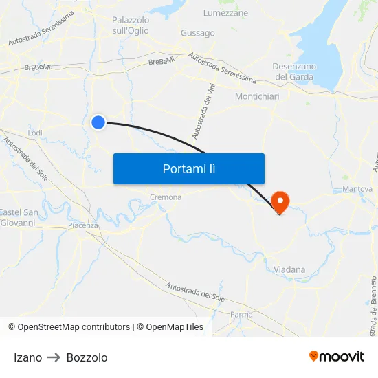 Izano to Bozzolo map