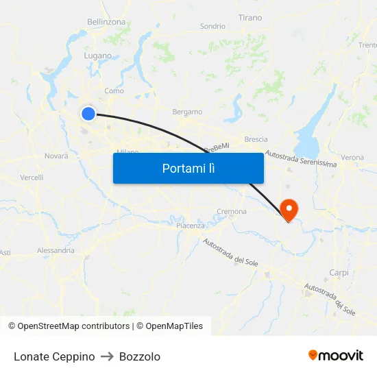 Lonate Ceppino to Bozzolo map