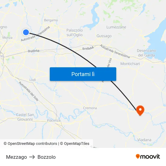 Mezzago to Bozzolo map