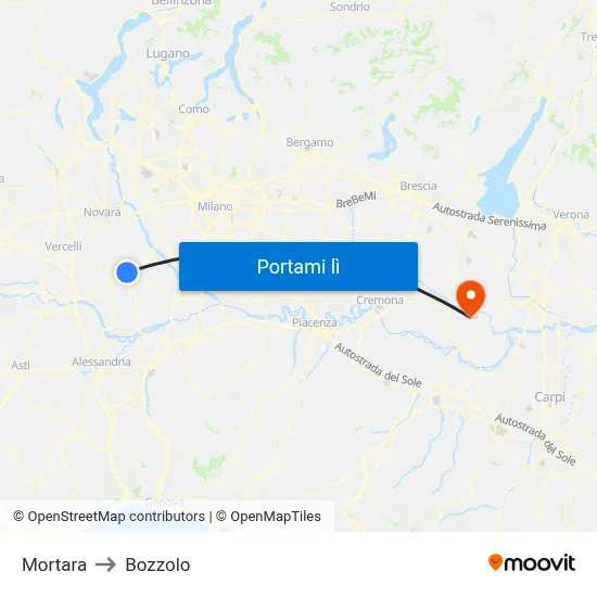 Mortara to Bozzolo map
