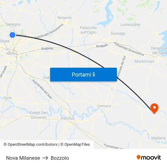 Nova Milanese to Bozzolo map