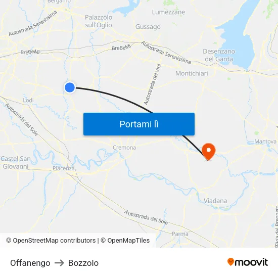 Offanengo to Bozzolo map