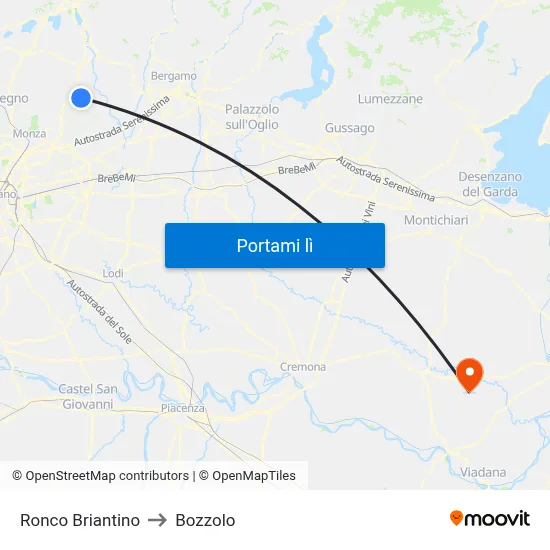 Ronco Briantino to Bozzolo map