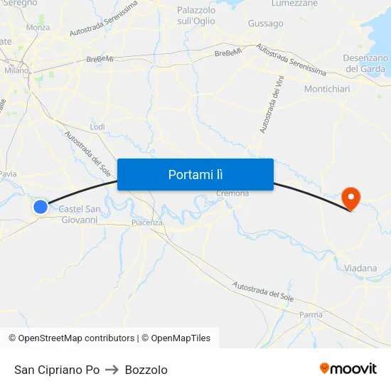 San Cipriano Po to Bozzolo map