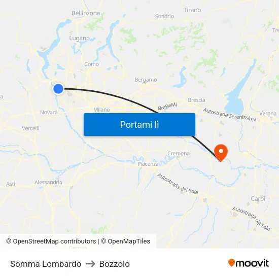 Somma Lombardo to Bozzolo map