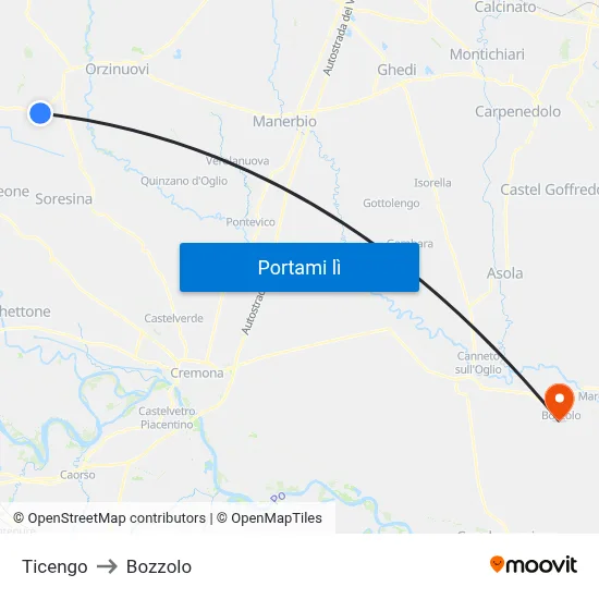Ticengo to Bozzolo map