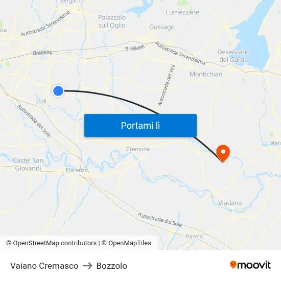 Vaiano Cremasco to Bozzolo map
