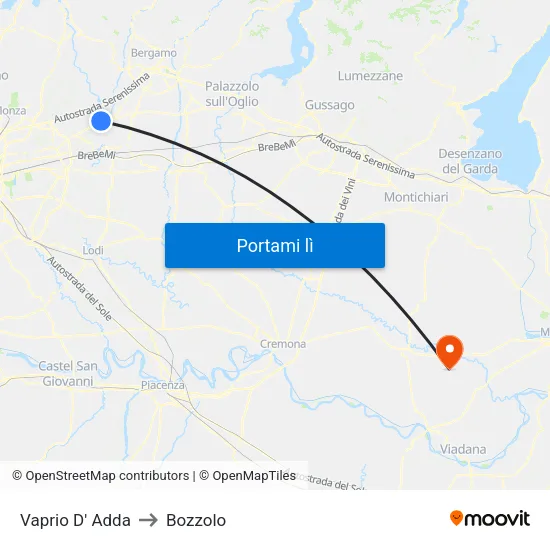 Vaprio D' Adda to Bozzolo map