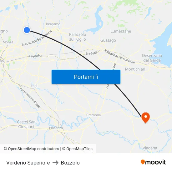Verderio Superiore to Bozzolo map