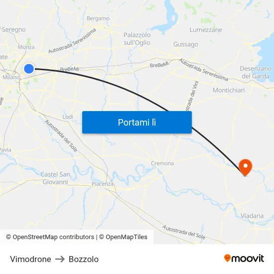 Vimodrone to Bozzolo map