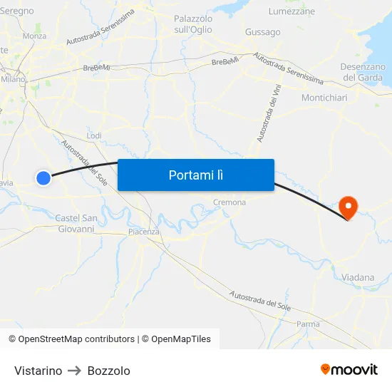 Vistarino to Bozzolo map