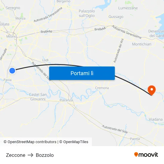 Zeccone to Bozzolo map