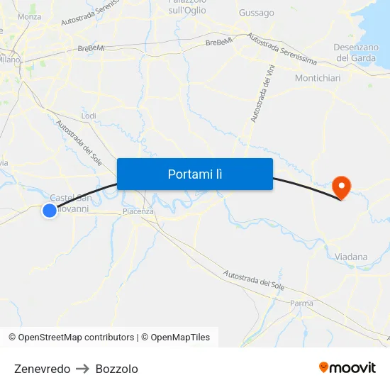 Zenevredo to Bozzolo map