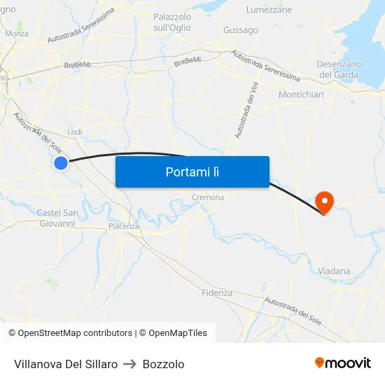 Villanova Del Sillaro to Bozzolo map