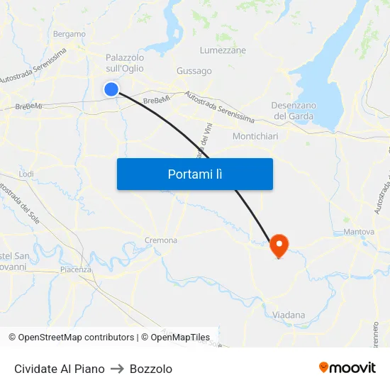 Cividate Al Piano to Bozzolo map