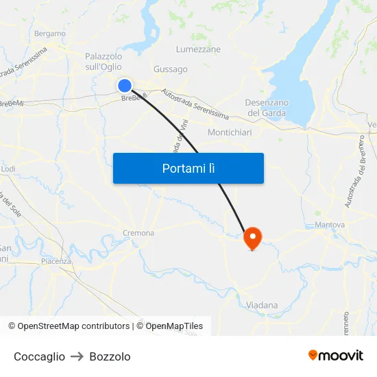 Coccaglio to Bozzolo map