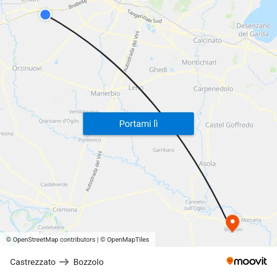 Castrezzato to Bozzolo map