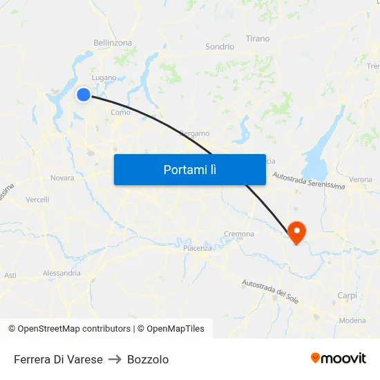 Ferrera Di Varese to Bozzolo map