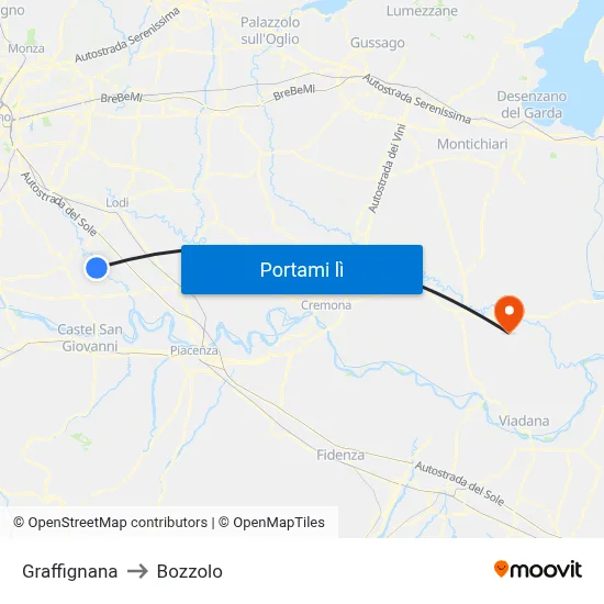 Graffignana to Bozzolo map