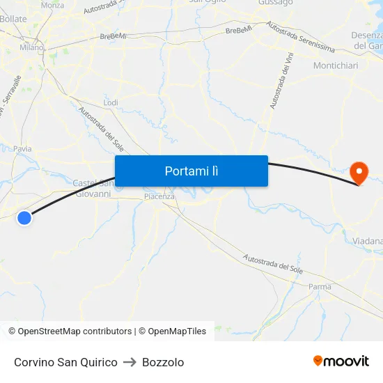 Corvino San Quirico to Bozzolo map