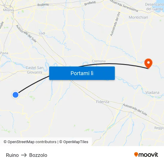 Ruino to Bozzolo map
