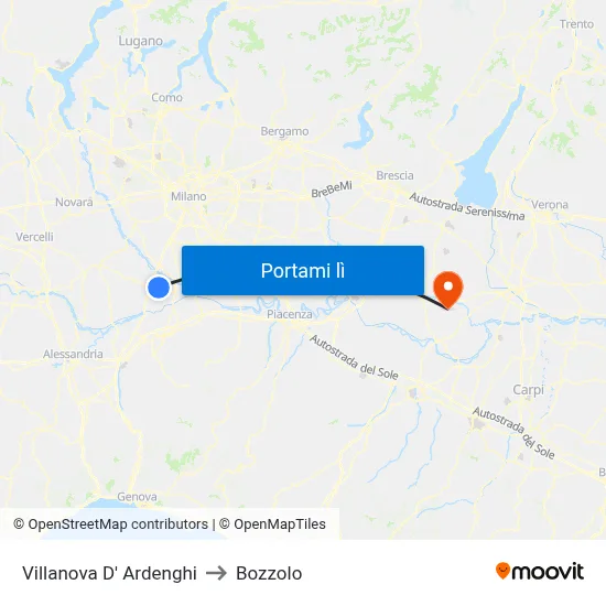Villanova D' Ardenghi to Bozzolo map