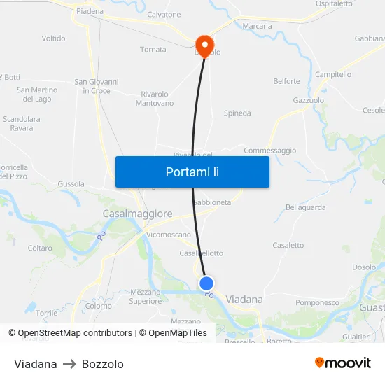 Viadana to Bozzolo map