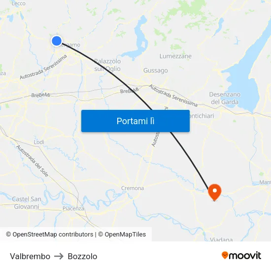 Valbrembo to Bozzolo map