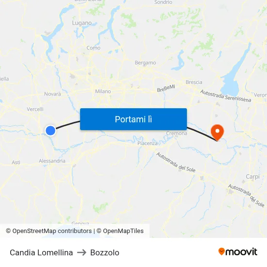 Candia Lomellina to Bozzolo map
