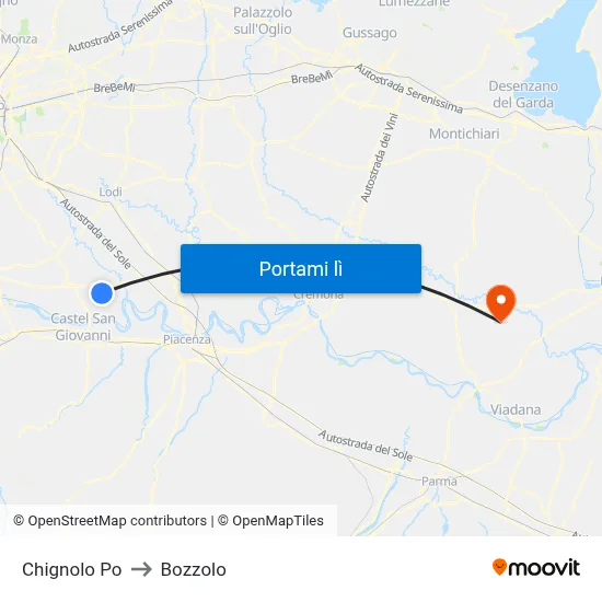 Chignolo Po to Bozzolo map