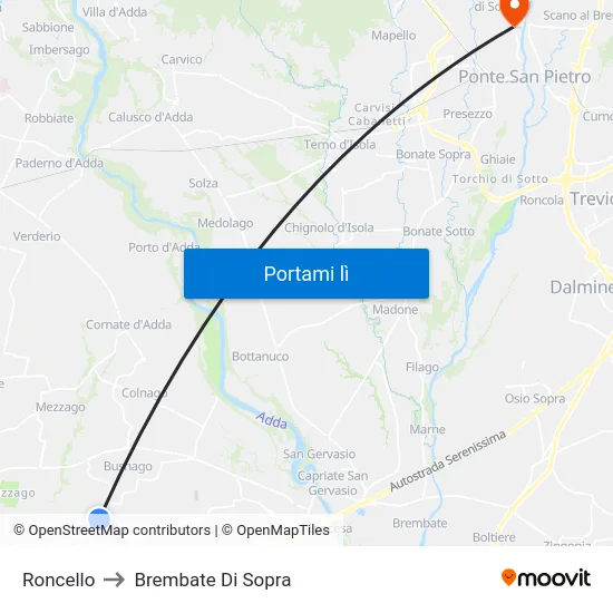 Roncello to Brembate Di Sopra map
