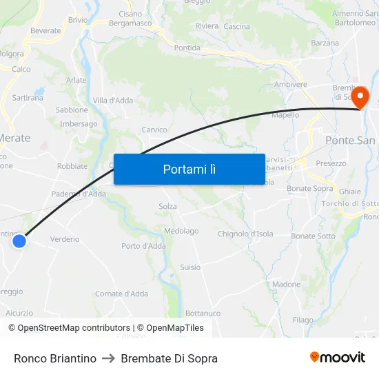 Ronco Briantino to Brembate Di Sopra map